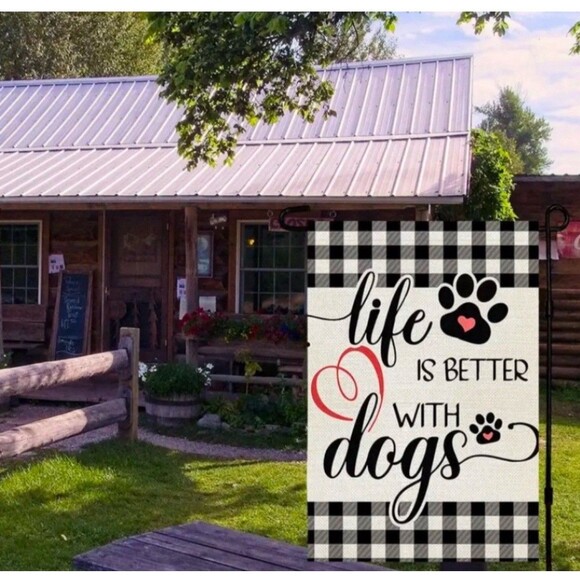 Life Is Better With Dogs Garden Flag ~ Buffalo Check ~ Double Sided ~ 12 × 18 - Picture 3 of 6